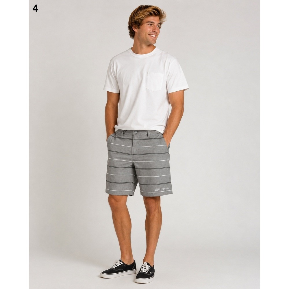 Killer Dana‎ Board Shorts Mens 32 Gray Stripe Polyester Drawstring Waist Pockets